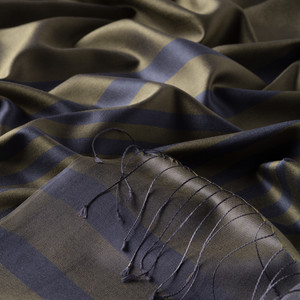 ipekevi - Walnut Green Meridian Striped Silk Scarf (1)