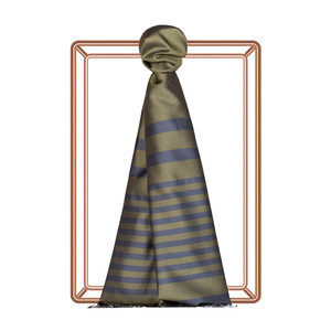 Walnut Green Meridian Striped Silk Scarf - Thumbnail