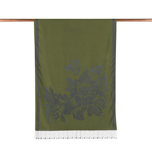 Walnut Green Royal Garden Jacquard Silk Scarf - Thumbnail