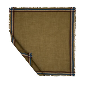 Walnut Green Tartan Border Wool Silk Scarf - Thumbnail
