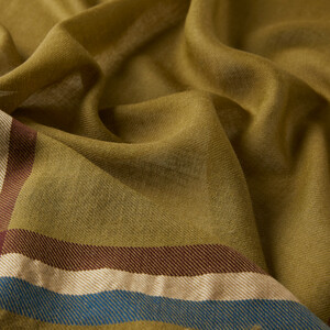 Walnut Green Tartan Border Wool Silk Scarf - Thumbnail