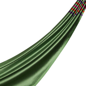 Walnut Green Thin Striped Silk Scarf - Thumbnail