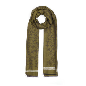 Walnut Green Vine Garden Print Scarf - Thumbnail