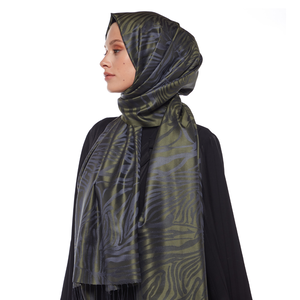 Walnut Green Zebra Jacquard Silk Scarf - Thumbnail