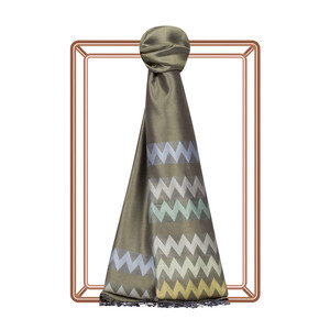 Walnut Green Zigzag Silk Scarf - Thumbnail
