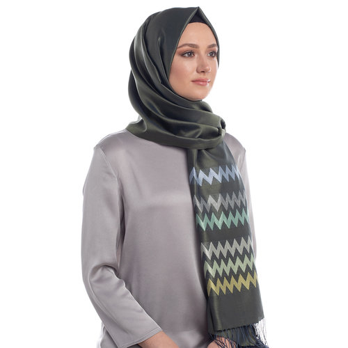 Walnut Green Zigzag Silk Scarf