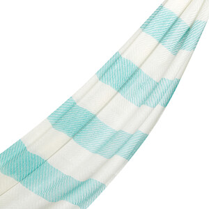 Water Green Block Striped Linen Cotton Scarf - Thumbnail