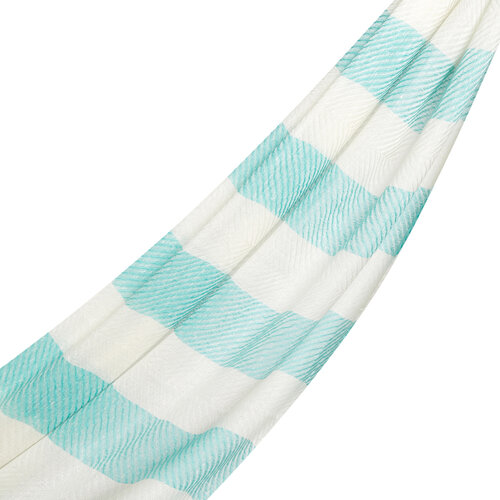 Water Green Block Striped Linen Cotton Scarf