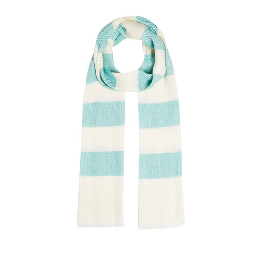 Water Green Block Striped Linen Cotton Scarf