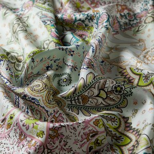 Water Green Bohemian Pathcwork Twill Silk Scarf - Thumbnail