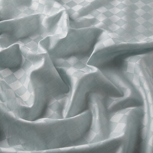 Water Green Checkered Cotton Silk Scarf - Thumbnail