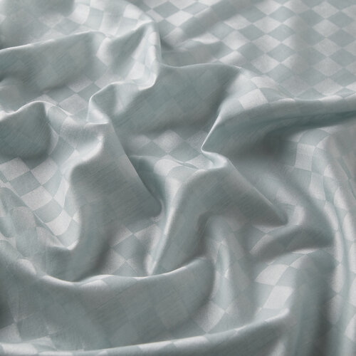 Water Green Checkered Cotton Silk Scarf 