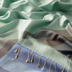 Water Green Elitist Striped Silk Scarf - Thumbnail