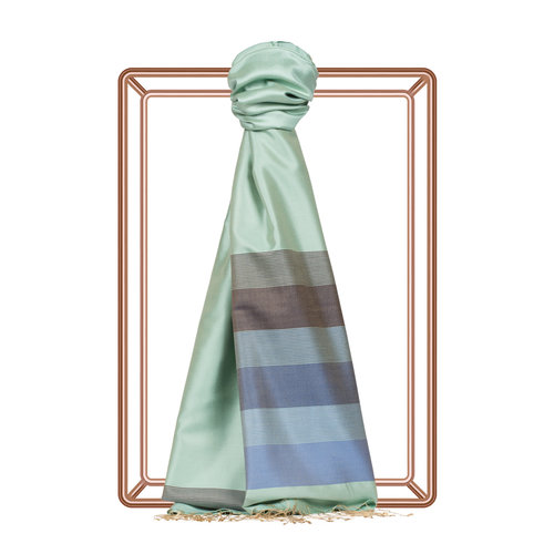 Water Green Elitist Striped Silk Scarf