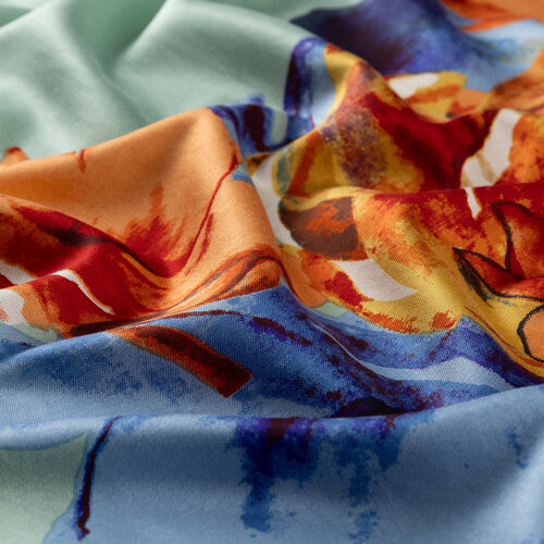 Water Green Florescence Print Silk Scarf