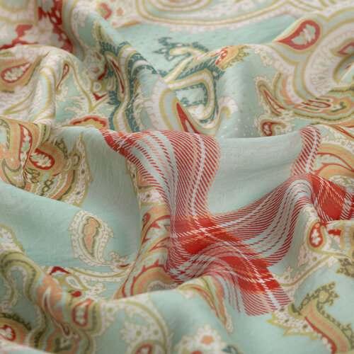 Water Green Patchwork Print Tencel Scarf