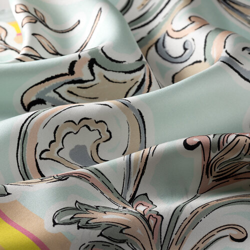 Water Green Spring Buta Twill Silk Scarf