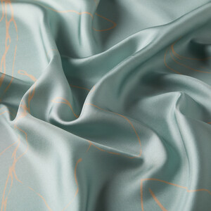 Water Green Trichosante Print Silk Twill Scarf - Thumbnail