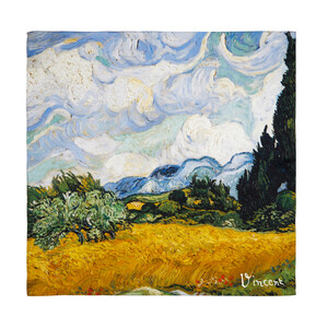 Wheat Field with Cypresses Satin Silk Pocket Square - Thumbnail