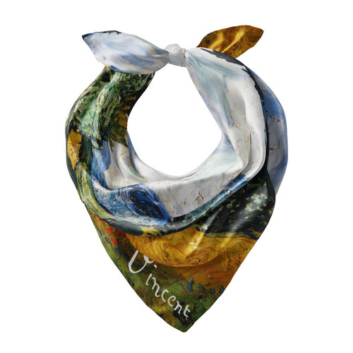 Wheat Field with Cypresses Satin Silk Pocket Square