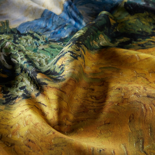 Wheat Field with Cypresses Satin Silk Scarf