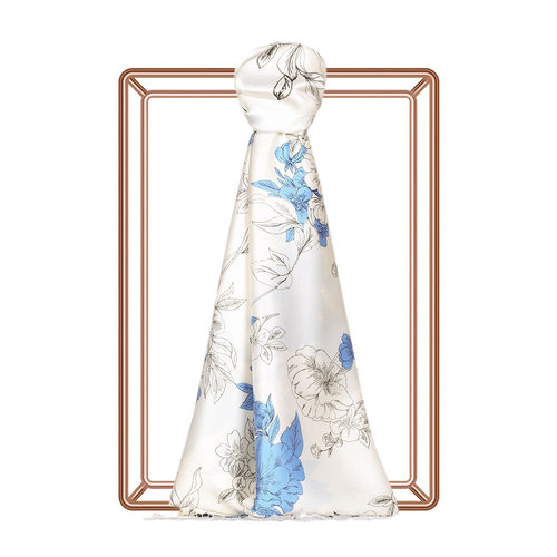 White Azalea Print Silk Scarf