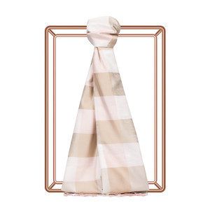 White Beige Buffalo Checked Silk Scarf - Thumbnail