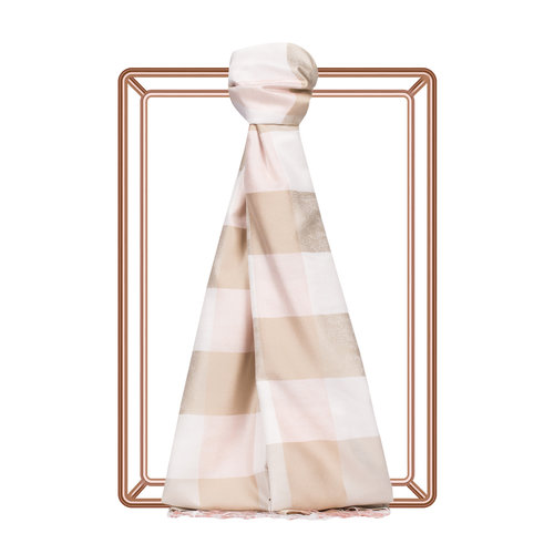 White Beige Buffalo Checked Silk Scarf