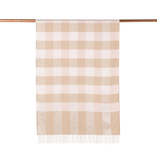 White Beige Buffalo Checked Silk Scarf