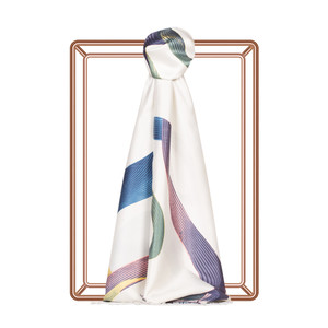 White Betta Print Silk Scarf - Thumbnail