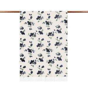 White Black Clematis Print Silk Scarf - Thumbnail