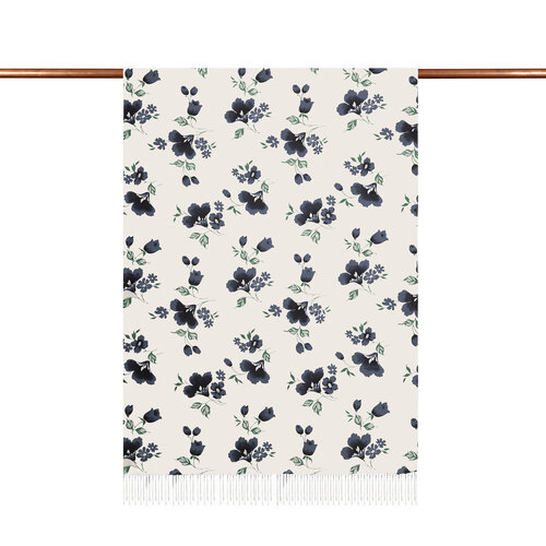 White Black Clematis Print Silk Scarf