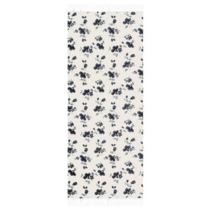 White Black Clematis Print Silk Scarf - Thumbnail