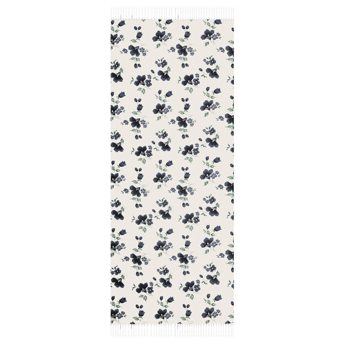 White Black Clematis Print Silk Scarf