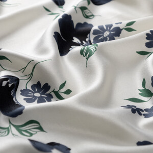 White Black Clematis Print Silk Scarf - Thumbnail