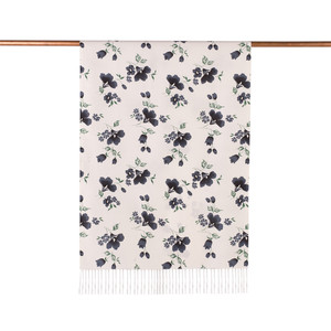 ipekevi - White Black Clematis Print Silk Scarf (1)