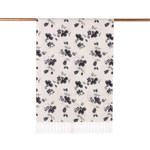 White Black Clematis Print Silk Scarf - Thumbnail