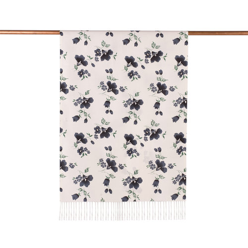 White Black Clematis Print Silk Scarf