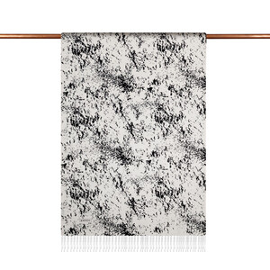 ipekevi - White Black Marble Print Silk Scarf (1)