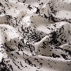 White Black Marble Print Silk Scarf - Thumbnail