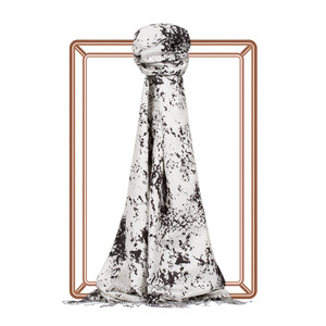 White Black Marble Print Silk Scarf - Thumbnail