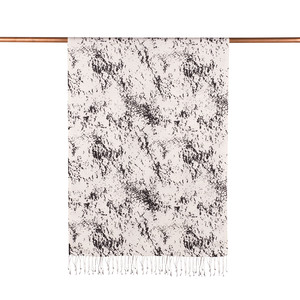 ipekevi - White Black Marble Print Silk Scarf (1)