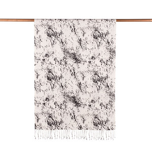 White Black Marble Print Silk Scarf - Thumbnail