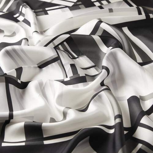 White Black Minimalist Striped Twill Silk Scarf
