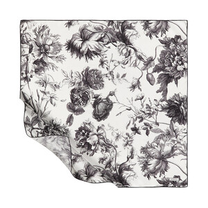 White Black Vintage Garden Print Silk Twill Scarf - Thumbnail