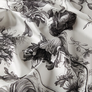 ipekevi - White Black Vintage Garden Print Silk Twill Scarf (1)
