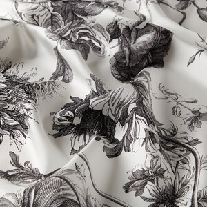 White Black Vintage Garden Print Silk Twill Scarf - Thumbnail