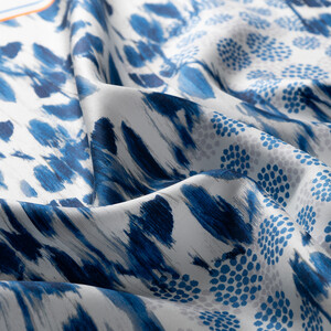 White Blue Abstrackt Ikat Twill Silk Scarf - Thumbnail