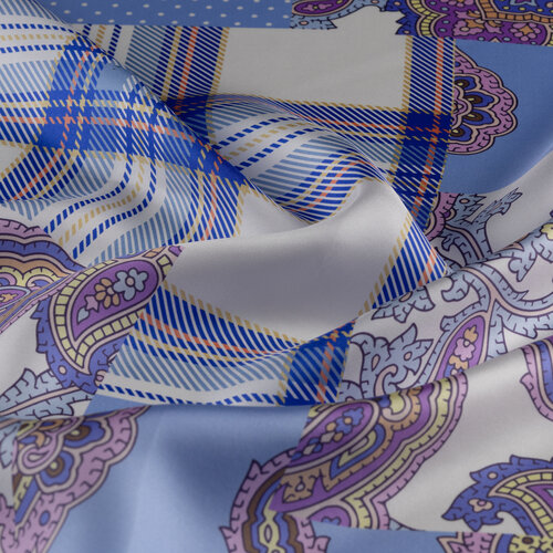 White Blue Carnival Patchwork Twill Silk Scarf