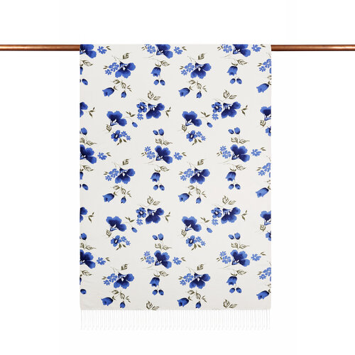 White Blue Clematis Print Silk Scarf